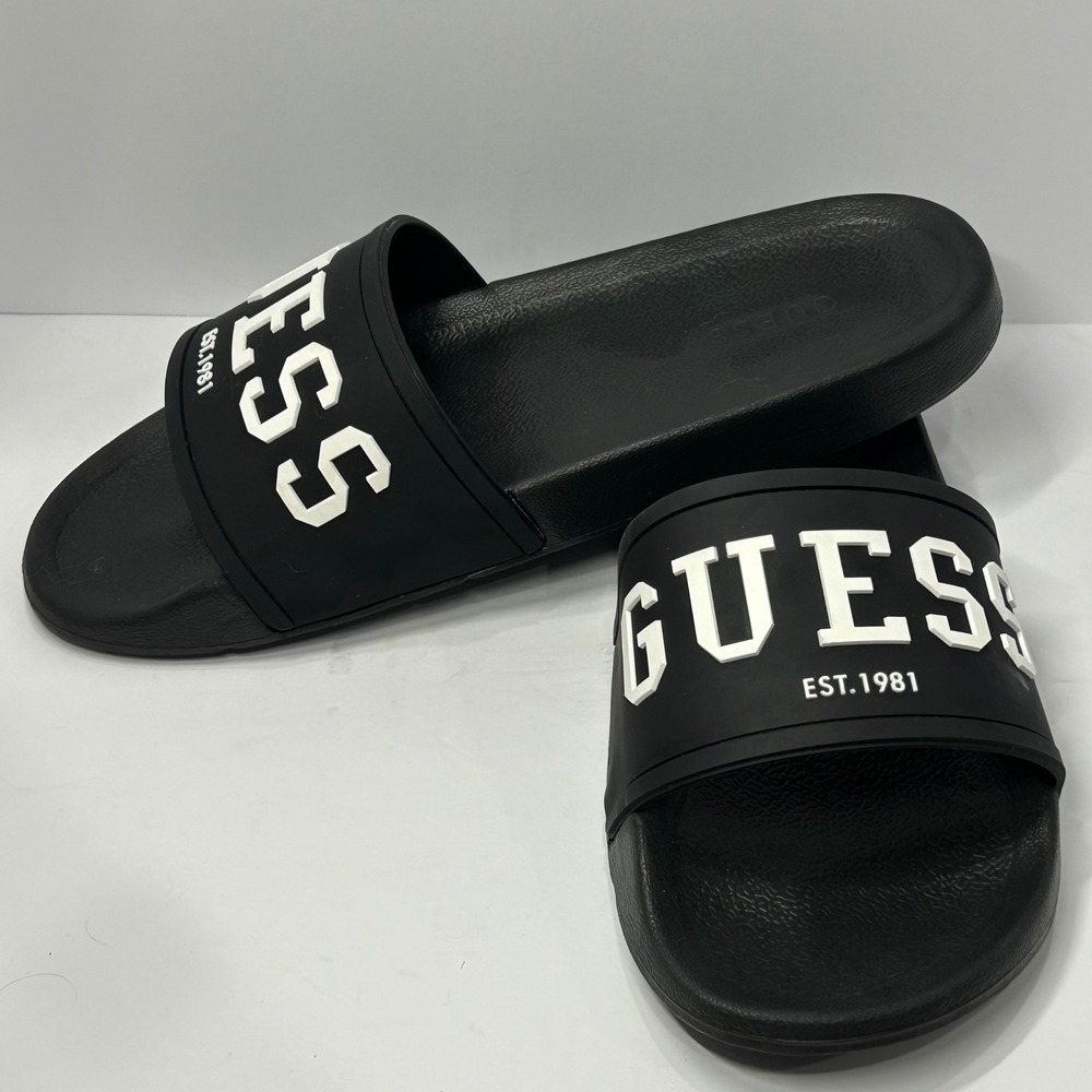 Guess Melito Mens Slide Sandals Black White Logo US 8 EUR 41